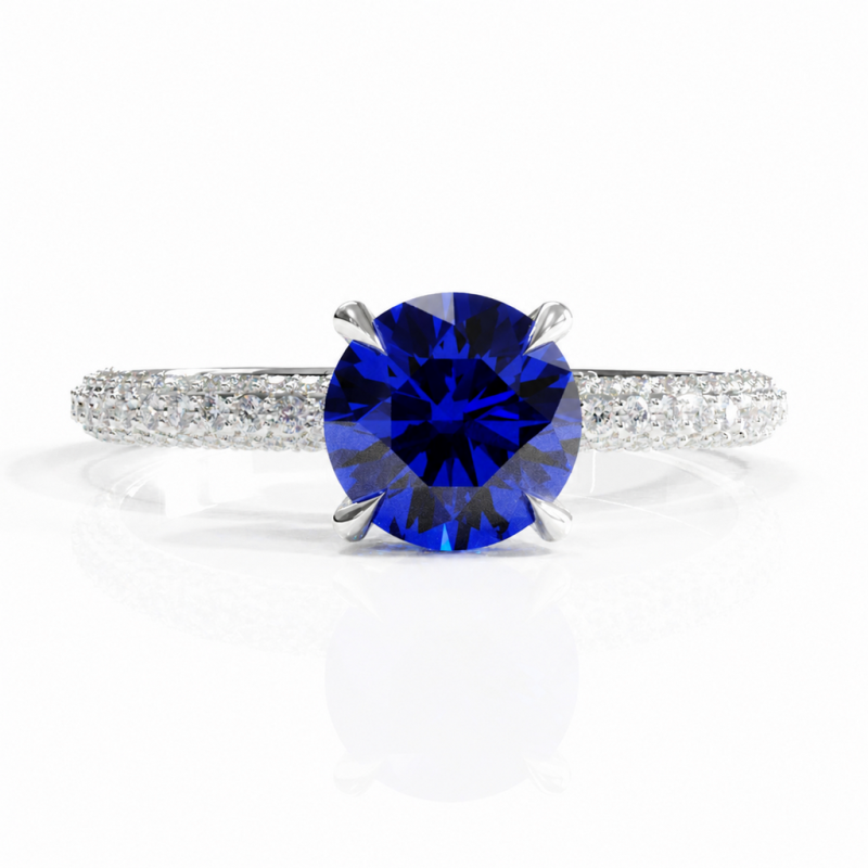 Round Cut Lab Grown Sapphire Hidden Halo Pave Engagement Ring  - Image 3