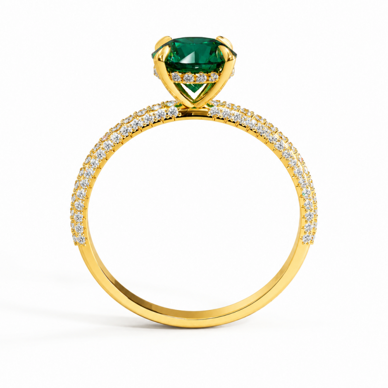 Round Cut Lab Grown Emerald Hidden Halo Pave Engagement Ring  - Image 4