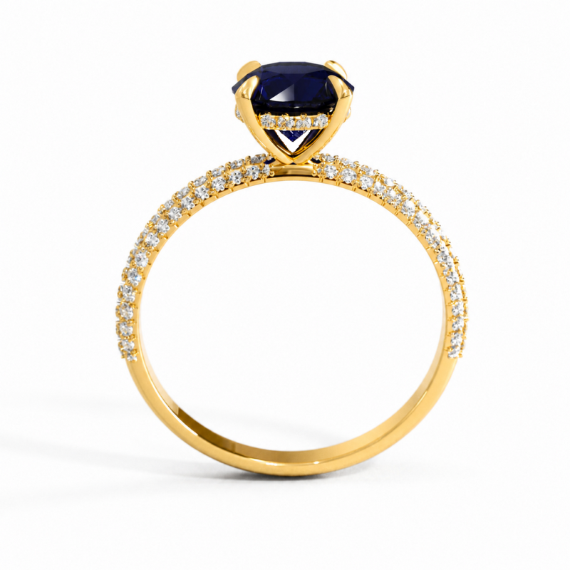 Round Cut Lab Grown Sapphire Hidden Halo Pave Engagement Ring  - Image 4