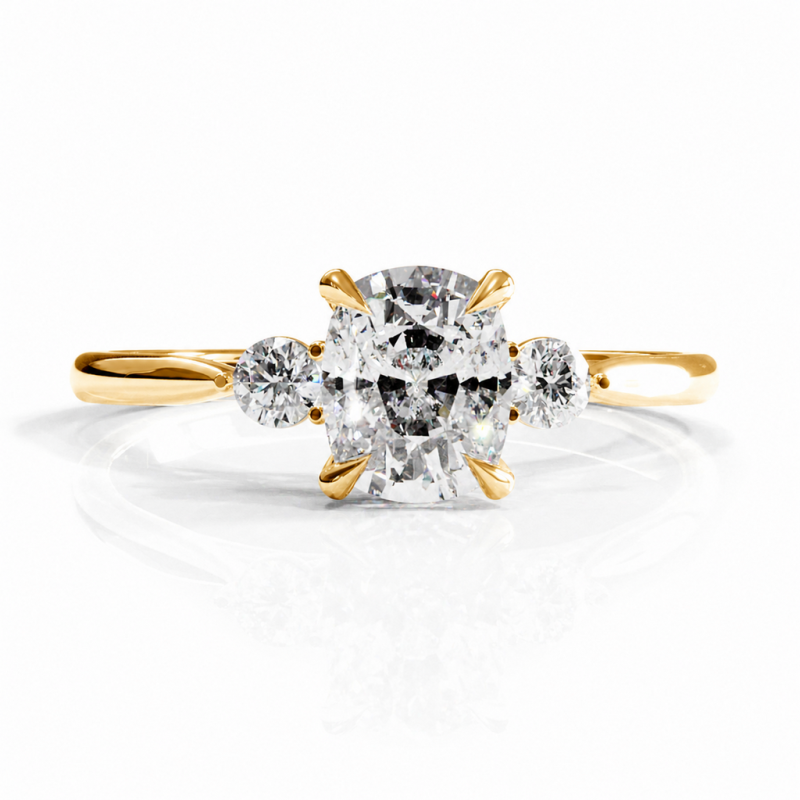 Elongated Cushion Cut Moissanite Three Stone Engagement Ring - Image 1