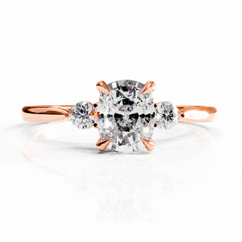 Elongated Cushion Cut Moissanite Three Stone Engagement Ring - Image 2