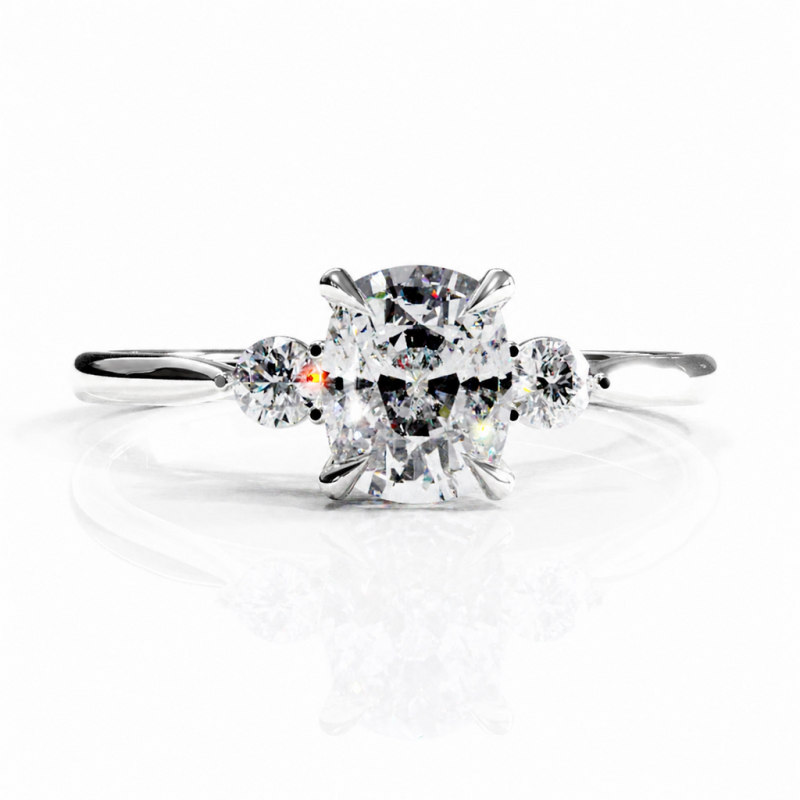 Elongated Cushion Cut Moissanite Three Stone Engagement Ring - Image 3