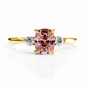 Elongated Cushion Cut Lab Grown Morganite Three Stone Engagement Ring