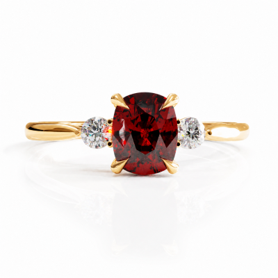 Elongated Cushion Cut Lab Grown Ruby Three Stone Engagement Ring