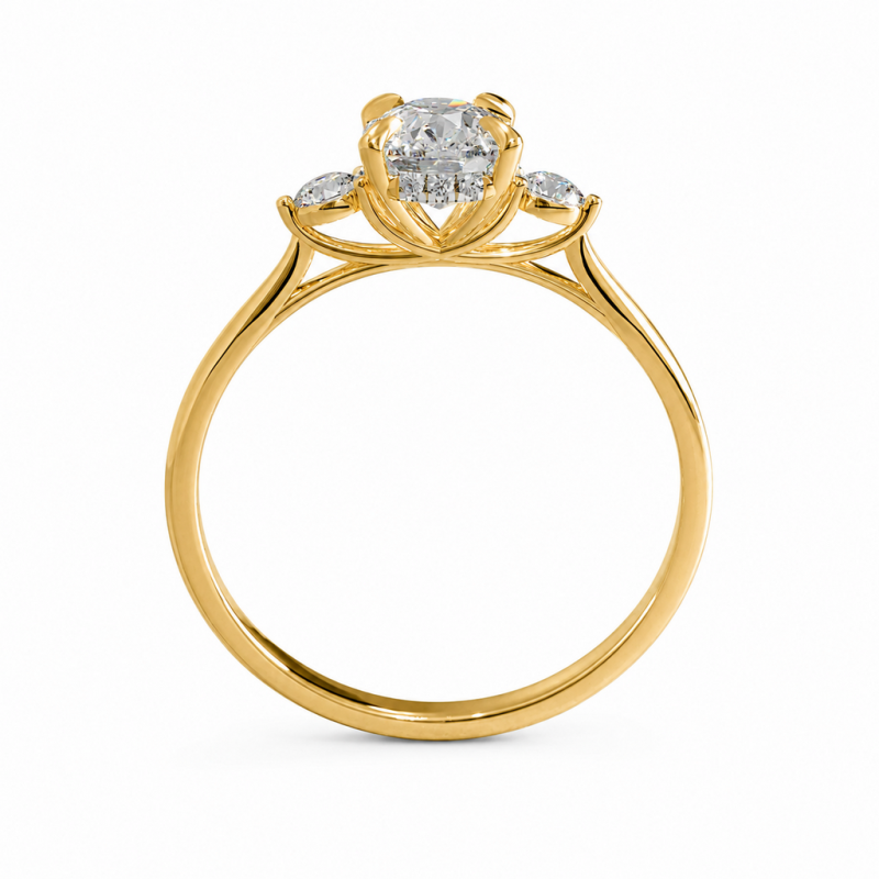 Elongated Cushion Cut Moissanite Three Stone Engagement Ring - Image 4