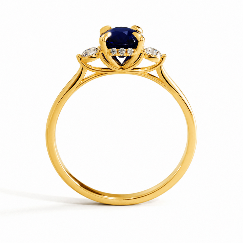 Elongated Cushion Cut Lab Grown Sapphire Three Stone Engagement Ring - Image 4