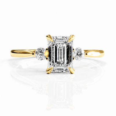 Emerald Cut Moissanite Three Stone Engagement Ring