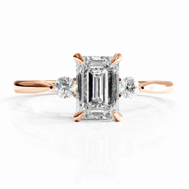 Emerald Cut Moissanite Three Stone Engagement Ring - Image 2