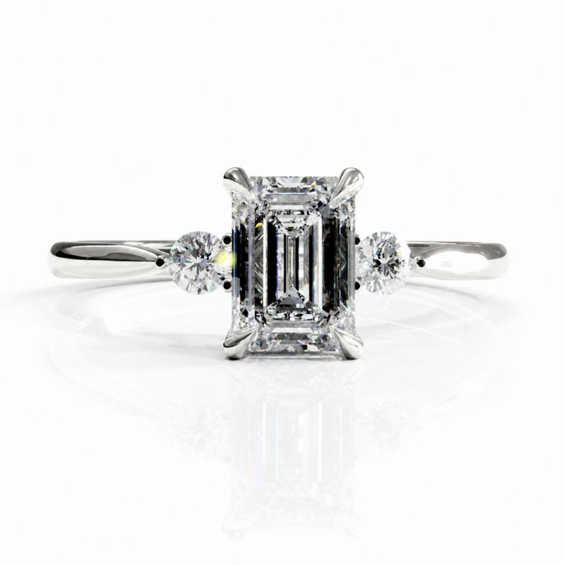 Emerald Cut Moissanite Three Stone Engagement Ring - Image 3