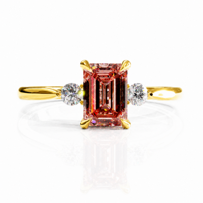 Emerald Cut Lab Grown Morganite Three Stone Engagement Ring