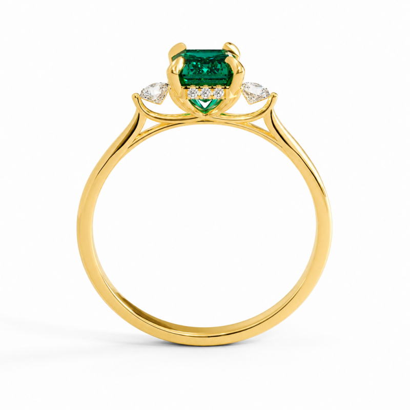 Emerald Cut Lab Grown Emerald Three Stone Engagement Ring - Image 4
