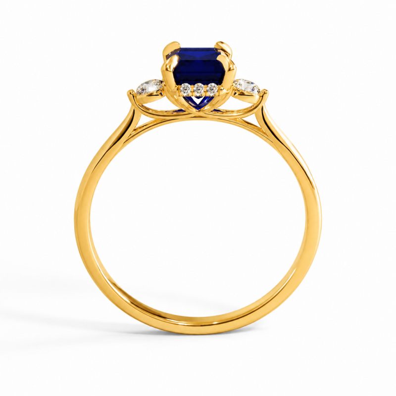 Emerald Cut Lab Grown Sapphire Three Stone Engagement Ring - Image 4