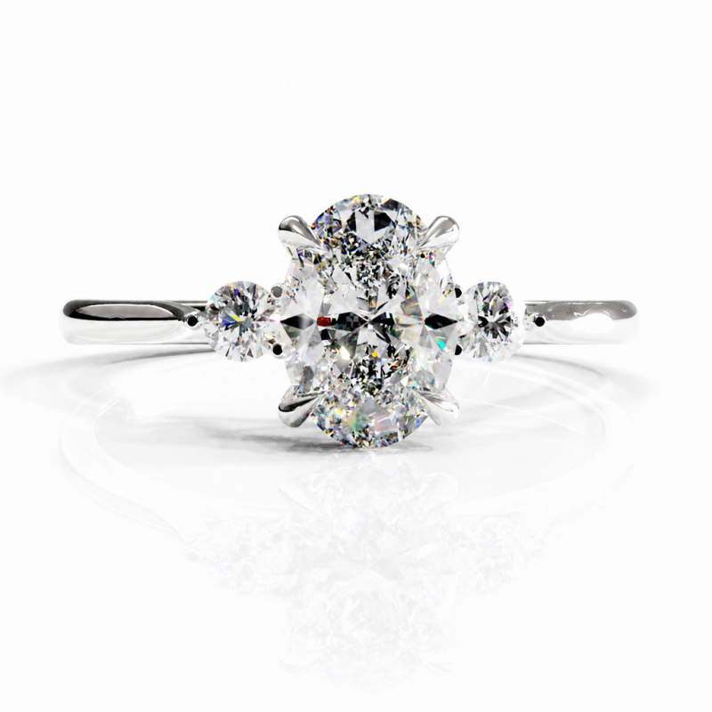 Oval Cut Moissanite Three Stone Engagement Ring - Image 3
