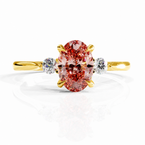 Oval Cut Lab Grown Morganite Three Stone Engagement Ring