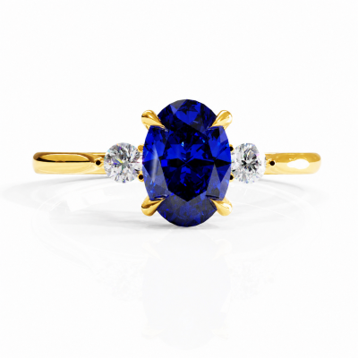 Oval Cut Lab Grown Sapphire Three Stone Engagement Ring