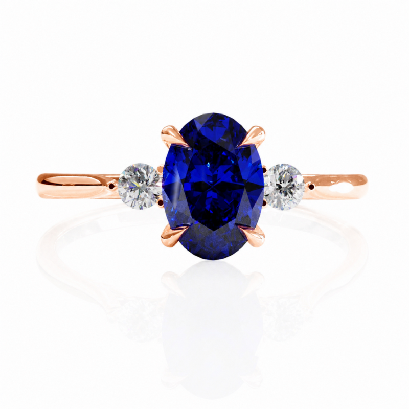 Oval Cut Lab Grown Sapphire Three Stone Engagement Ring - Image 2