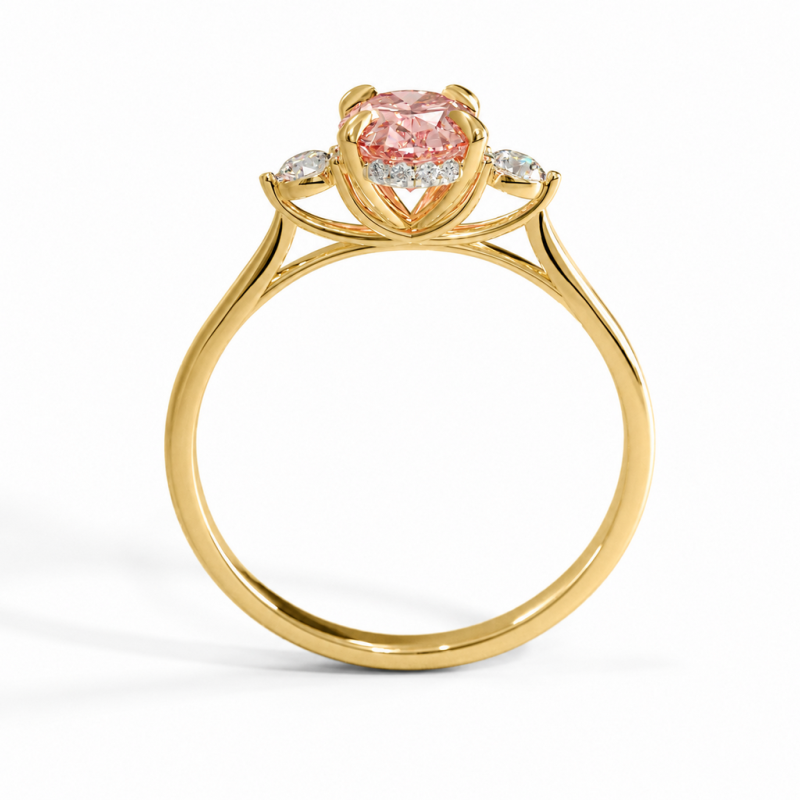 Oval Cut Lab Grown Morganite Three Stone Engagement Ring - Image 4