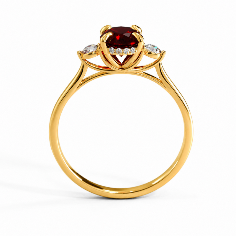 Oval Cut Lab Grown Ruby Three Stone Engagement Ring - Image 4