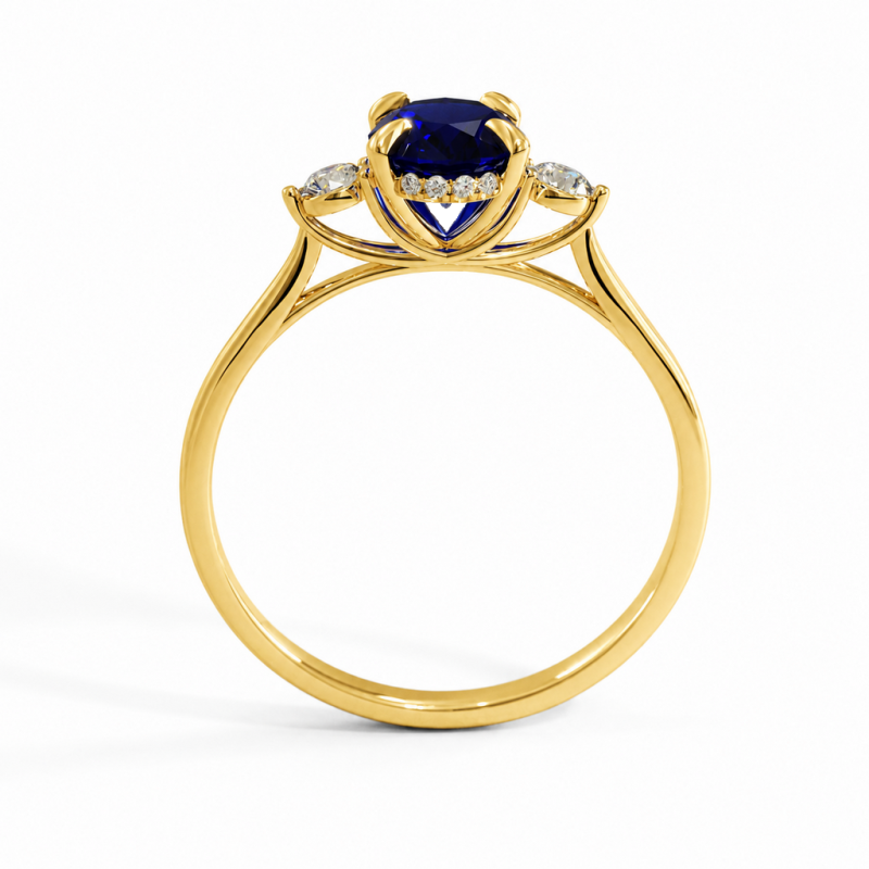 Oval Cut Lab Grown Sapphire Three Stone Engagement Ring - Image 4