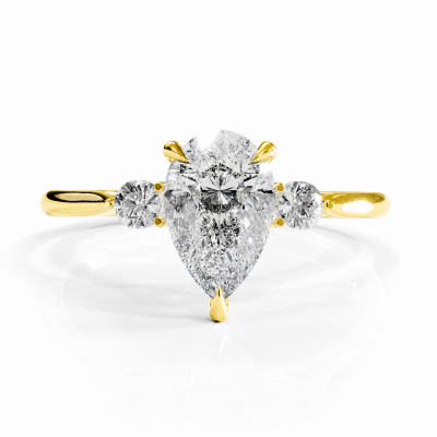 Pear Cut Moissanite Three Stone Engagement Ring