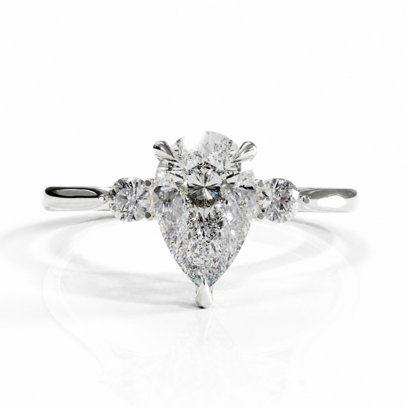 Pear Cut Moissanite Three Stone Engagement Ring - Image 3