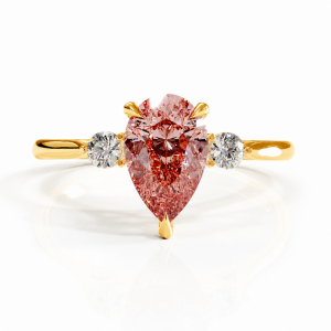 Pear Cut Lab Grown Morganite Three Stone Engagement Ring