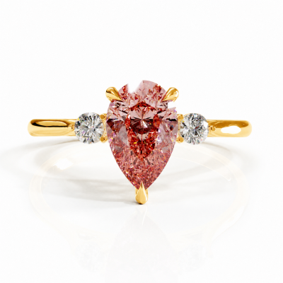 Pear Cut Lab Grown Morganite Three Stone Engagement Ring