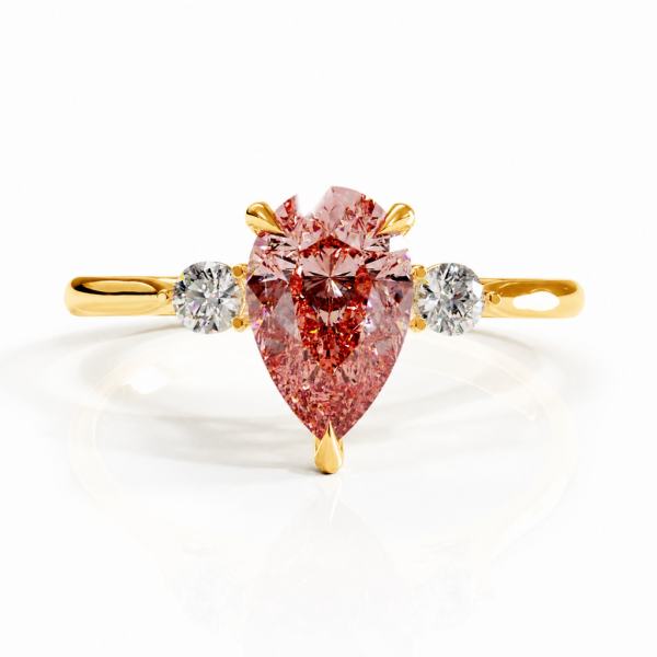 Pear Cut Lab Grown Morganite Three Stone Engagement Ring