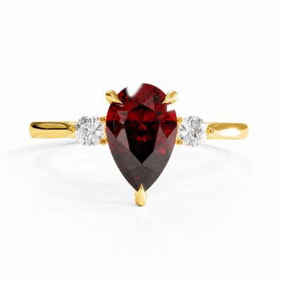 Pear Cut Lab Grown Ruby Three Stone Engagement Ring