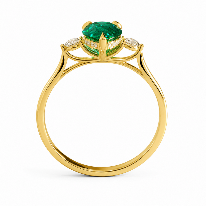 Pear Cut Lab Grown Emerald Three Stone Engagement Ring - Image 4