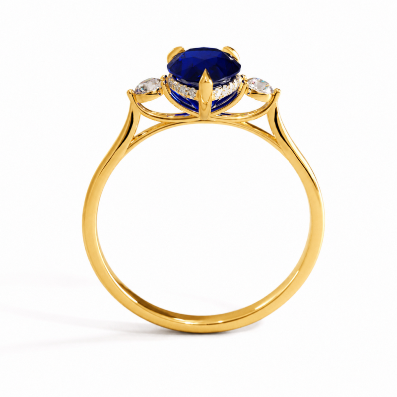Pear Cut Lab Grown Sapphire Three Stone Engagement Ring - Image 4