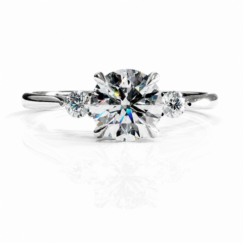 Round Cut Moissanite Three Stone Engagement Ring - Image 3