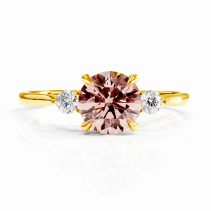 Round Cut Lab Grown Morganite Three Stone Engagement Ring