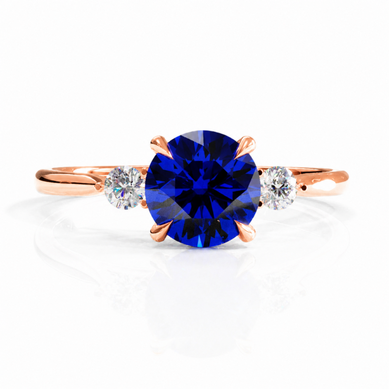 Round Cut Lab Grown Sapphire Three Stone Engagement Ring - Image 2
