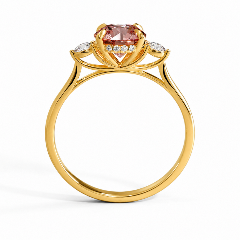 Round Cut Lab Grown Morganite Three Stone Engagement Ring - Image 4