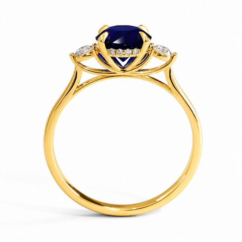 Round Cut Lab Grown Sapphire Three Stone Engagement Ring - Image 4