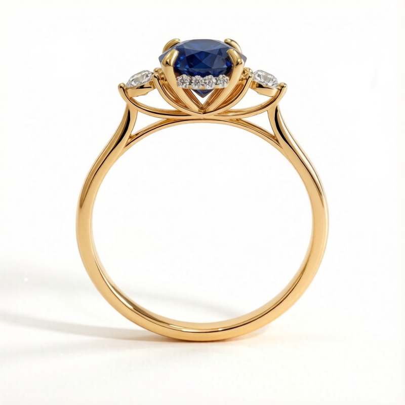 Round Cut Lab Grown Sapphire Three Stone Engagement Ring - Image 4