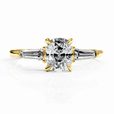 Elongated Cushion Cut Moissanite Three Stone Engagement Ring