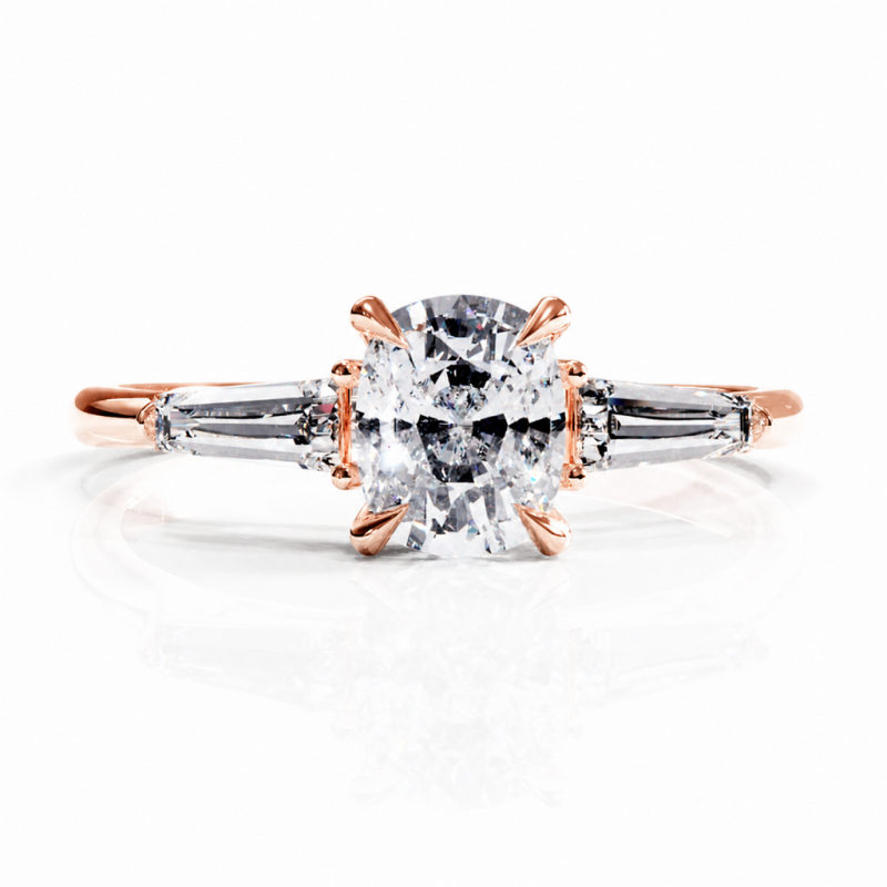 Elongated Cushion Cut Moissanite Three Stone Engagement Ring - Image 2