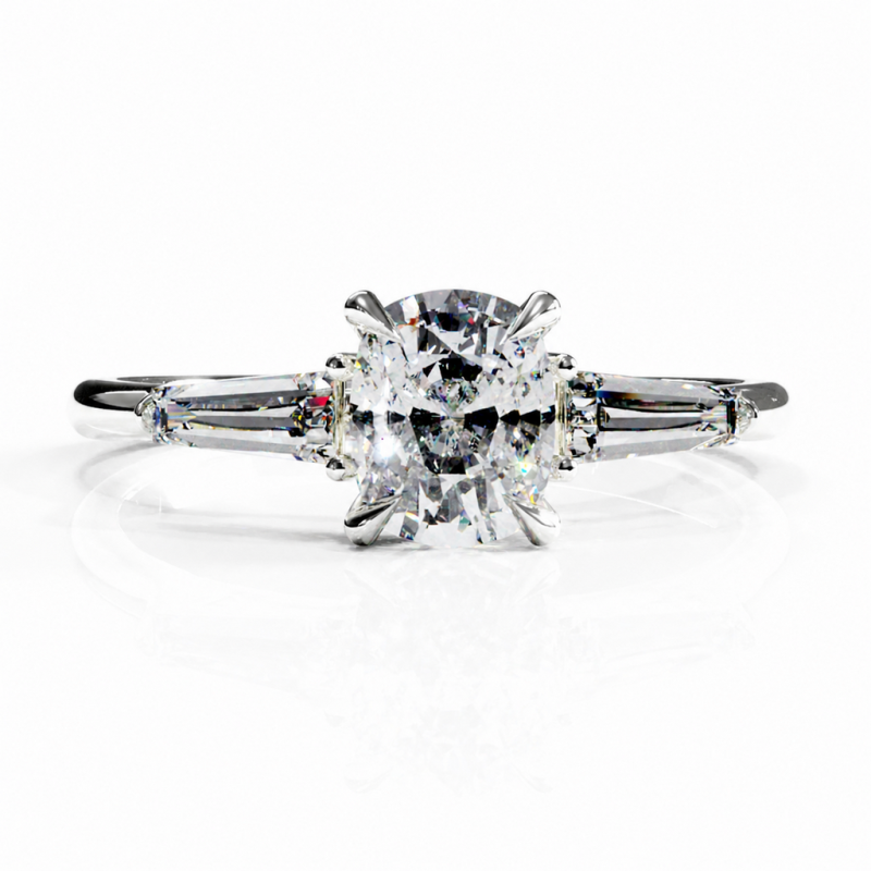Elongated Cushion Cut Moissanite Three Stone Engagement Ring - Image 3
