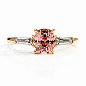 Elongated Cushion Cut Lab Grown Morganite Three Stone Engagement Ring