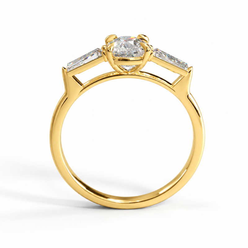 Elongated Cushion Cut Moissanite Three Stone Engagement Ring - Image 4