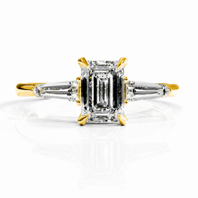 Emerald Cut Moissanite Three Stone Engagement Ring