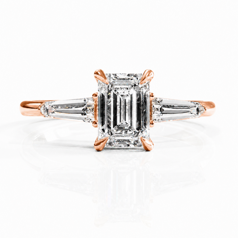 Emerald Cut Moissanite Three Stone Engagement Ring - Image 2