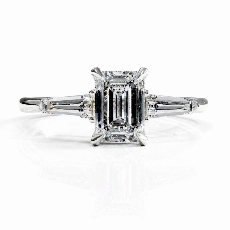 Emerald Cut Moissanite Three Stone Engagement Ring - Image 3