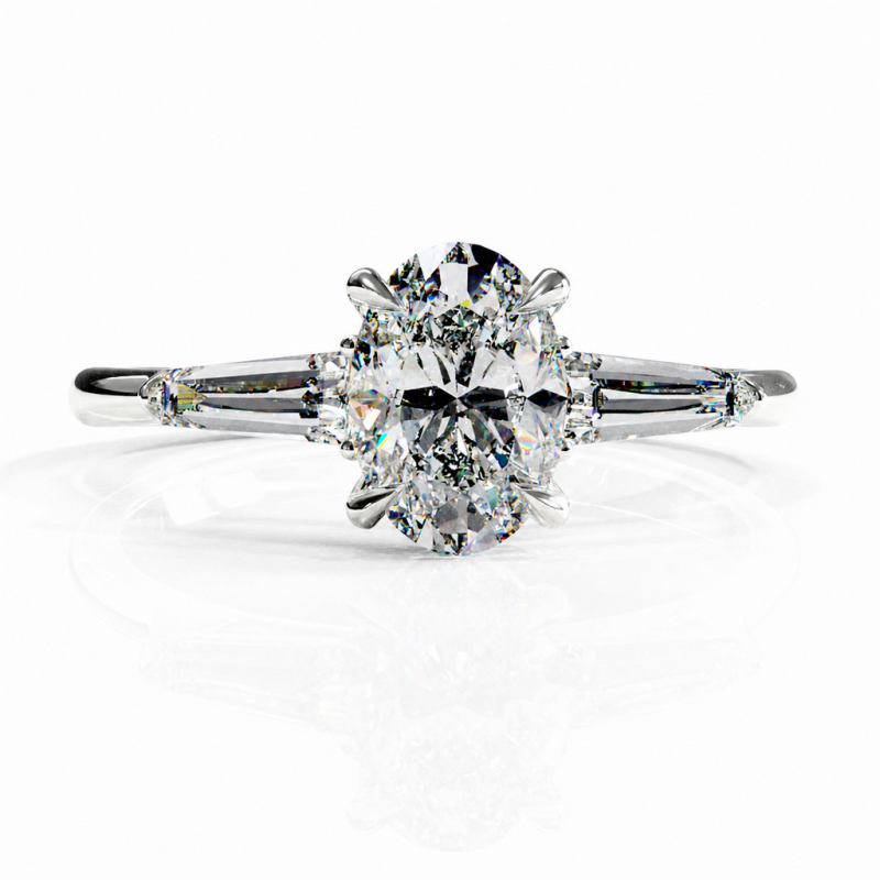 Oval Cut Moissanite Three Stone Engagement Ring - Image 3