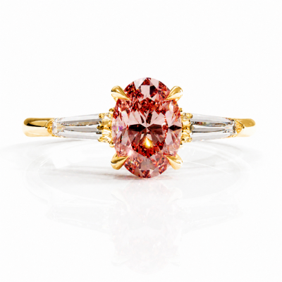Oval Cut Lab Grown Morganite Three Stone Engagement Ring