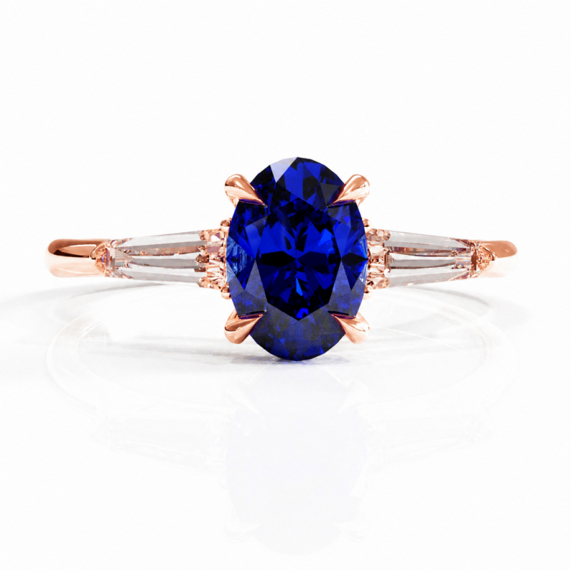Oval Cut Lab Grown Sapphire Three Stone Engagement Ring - Image 2