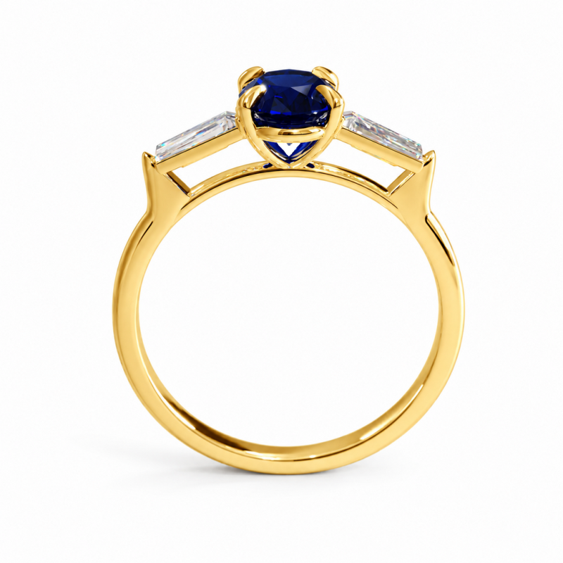 Oval Cut Lab Grown Sapphire Three Stone Engagement Ring - Image 4