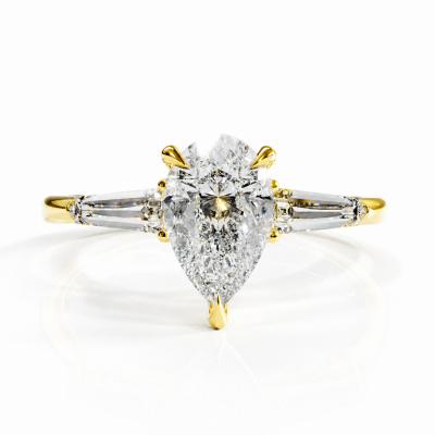Pear Cut Moissanite Three Stone Engagement Ring